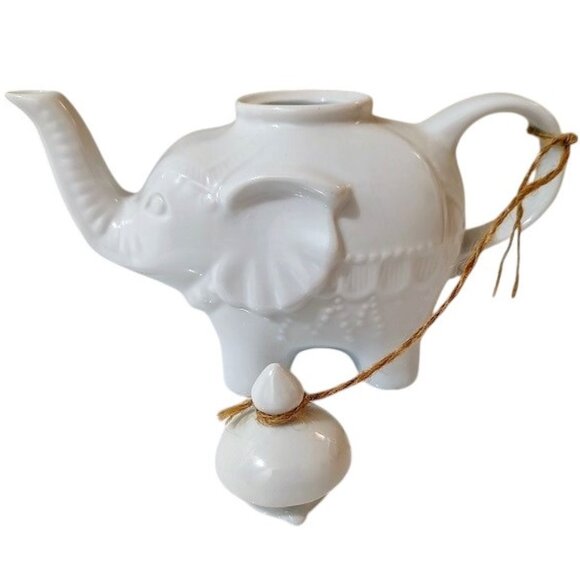 Porcelain Elephant Trunk Up Teapot with Lid - Picture 2 of 10